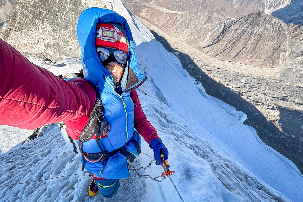  A mountaineer takes a selfie on a Nepalese summit.